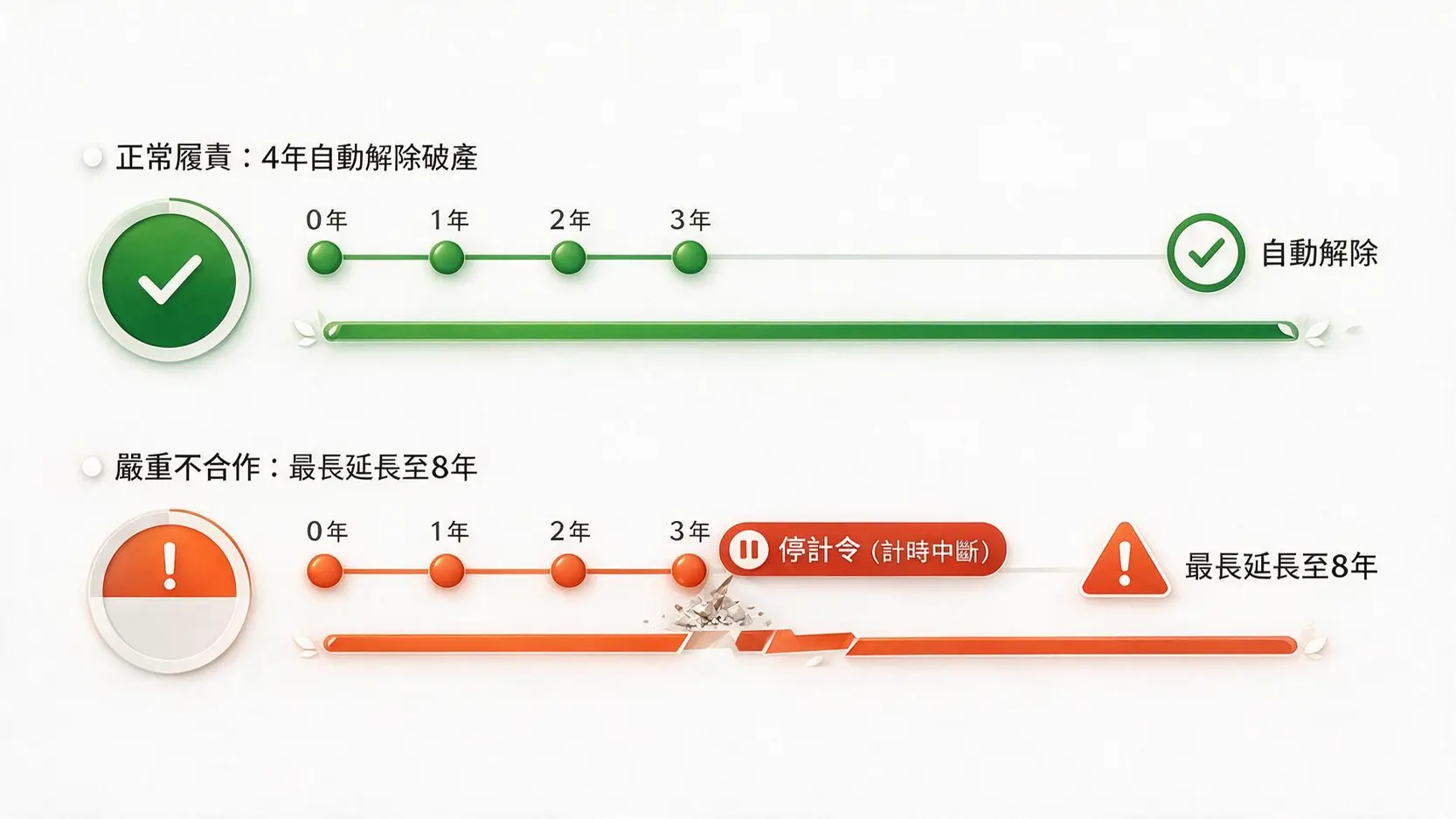 破產令正常解除年期與違規延長風險對比圖